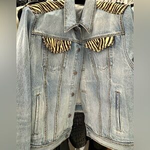 CELINE EverclearWash Jeans Jacket Blue&Zebra print w/ Metallic Accent,sizeM, NWT